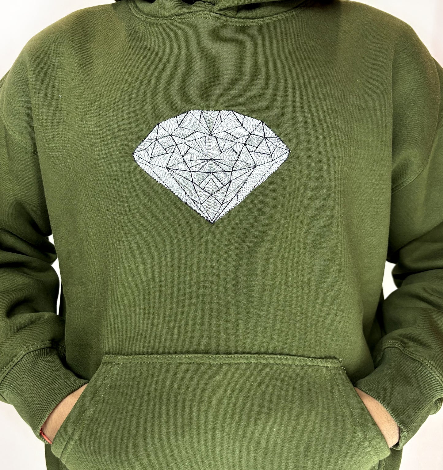 COSYSTAR OLIVE GREEN DIAMOND EMBROIDERY HOODIE –  LIMITED DROP
