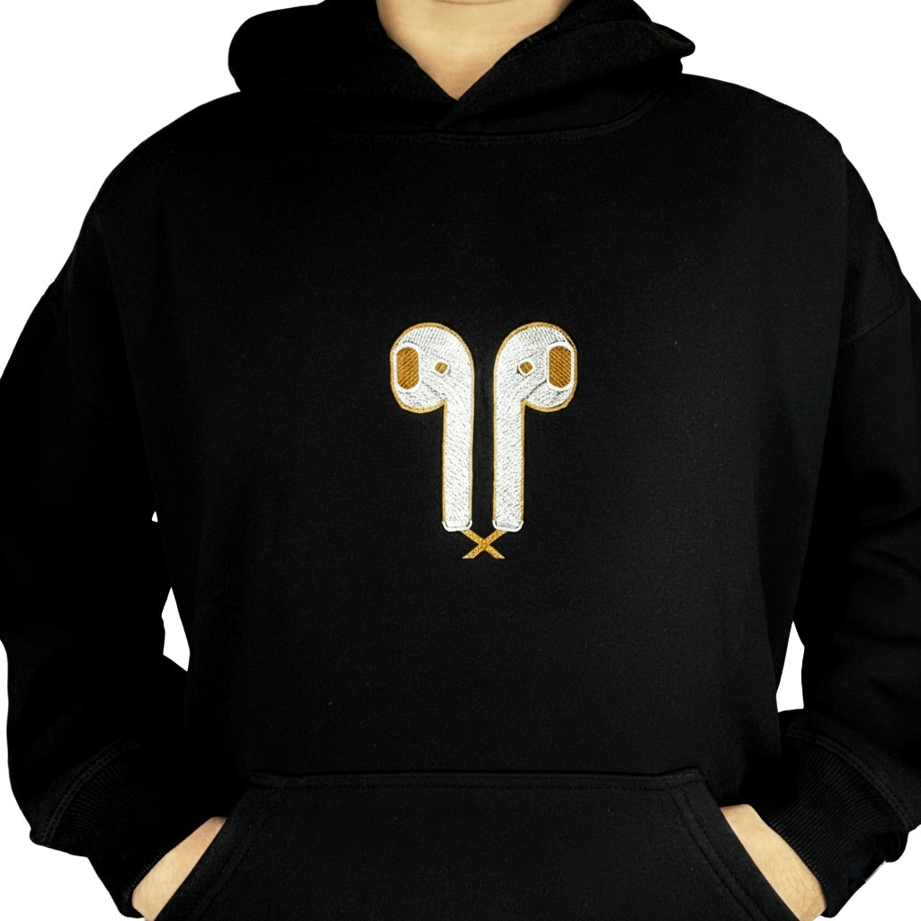 COSYSTAR EARBUD EMBROIDERED BLACK HOODIE – LIMITED DROP