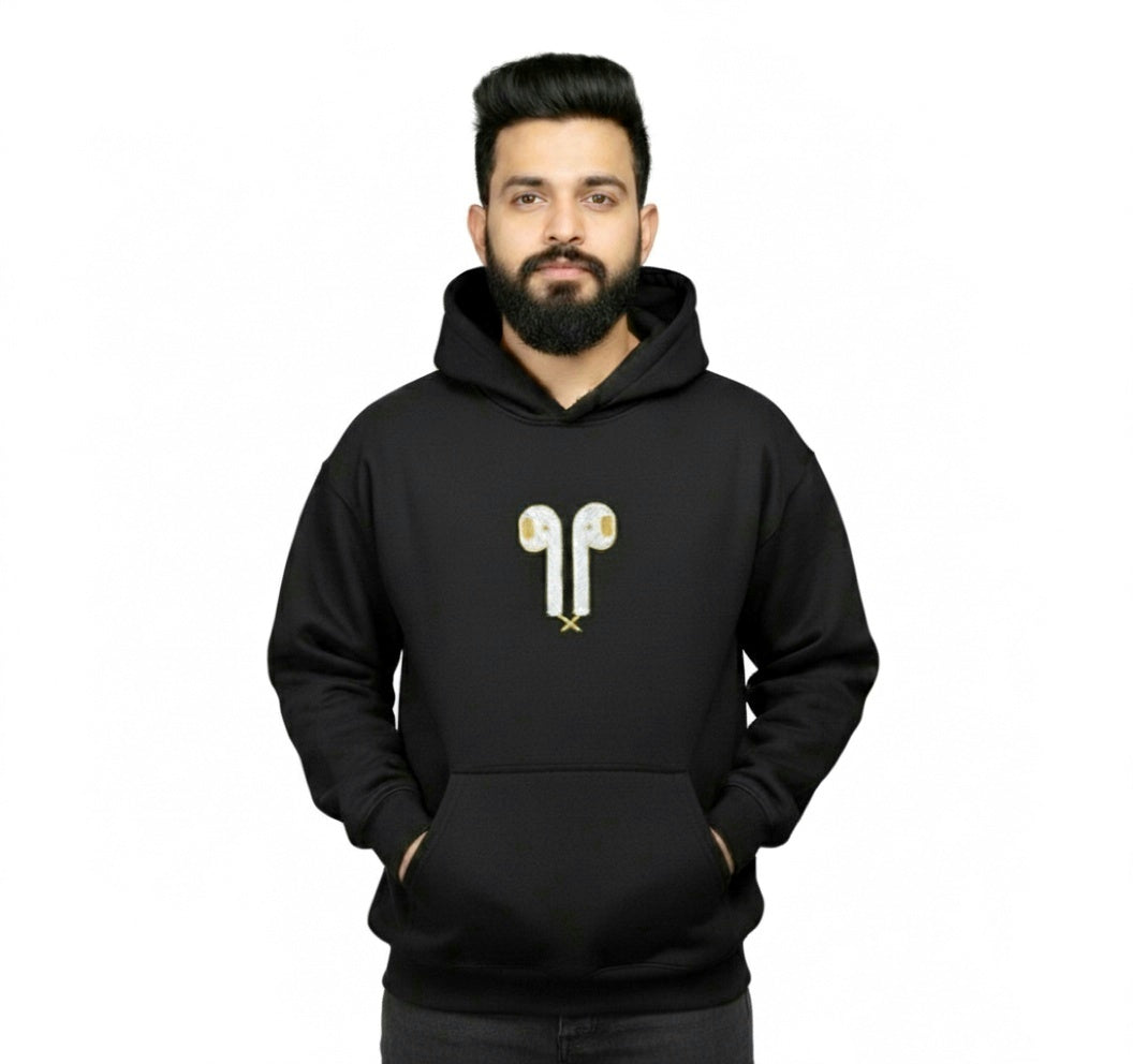 COSYSTAR EARBUD EMBROIDERED BLACK HOODIE – LIMITED DROP