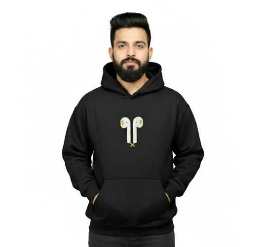 COSYSTAR EARBUD EMBROIDERED BLACK HOODIE – LIMITED DROP