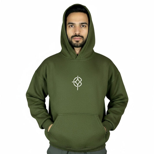 COSYSTAR OLIVE GREEN LOGO EMBROIDERED HOODIE