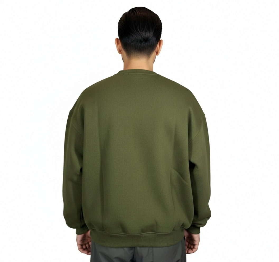 COSYSTAR OLIVE GREEN EARBUD EMBROIDERY SWEATSHIRT