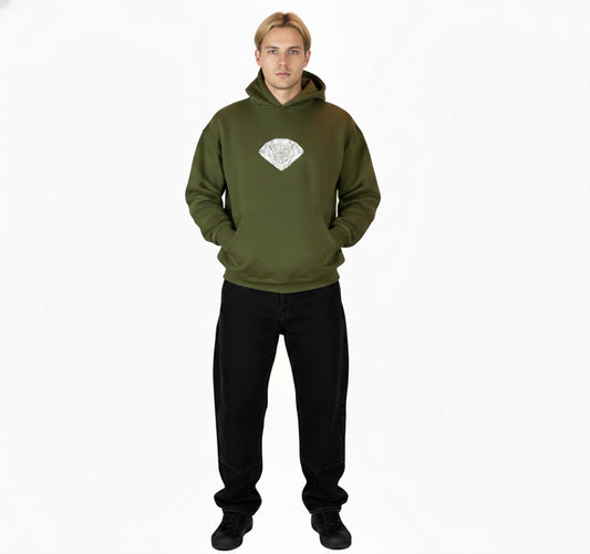 COSYSTAR OLIVE GREEN DIAMOND EMBROIDERY HOODIE –  LIMITED DROP
