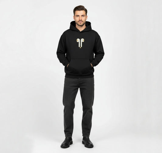 COSYSTAR EARBUD EMBROIDERED BLACK HOODIE – LIMITED DROP